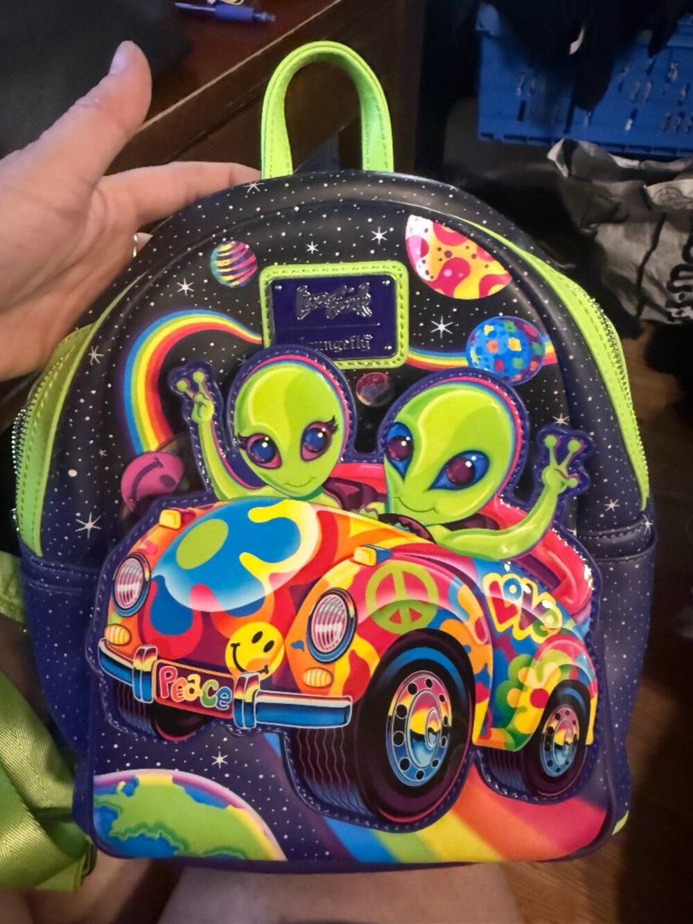 LISA FRANK LOUNGEFLY GLOW IN THE DARK ALIEN ZOOMER & ZORBIT MINI BACKPACK